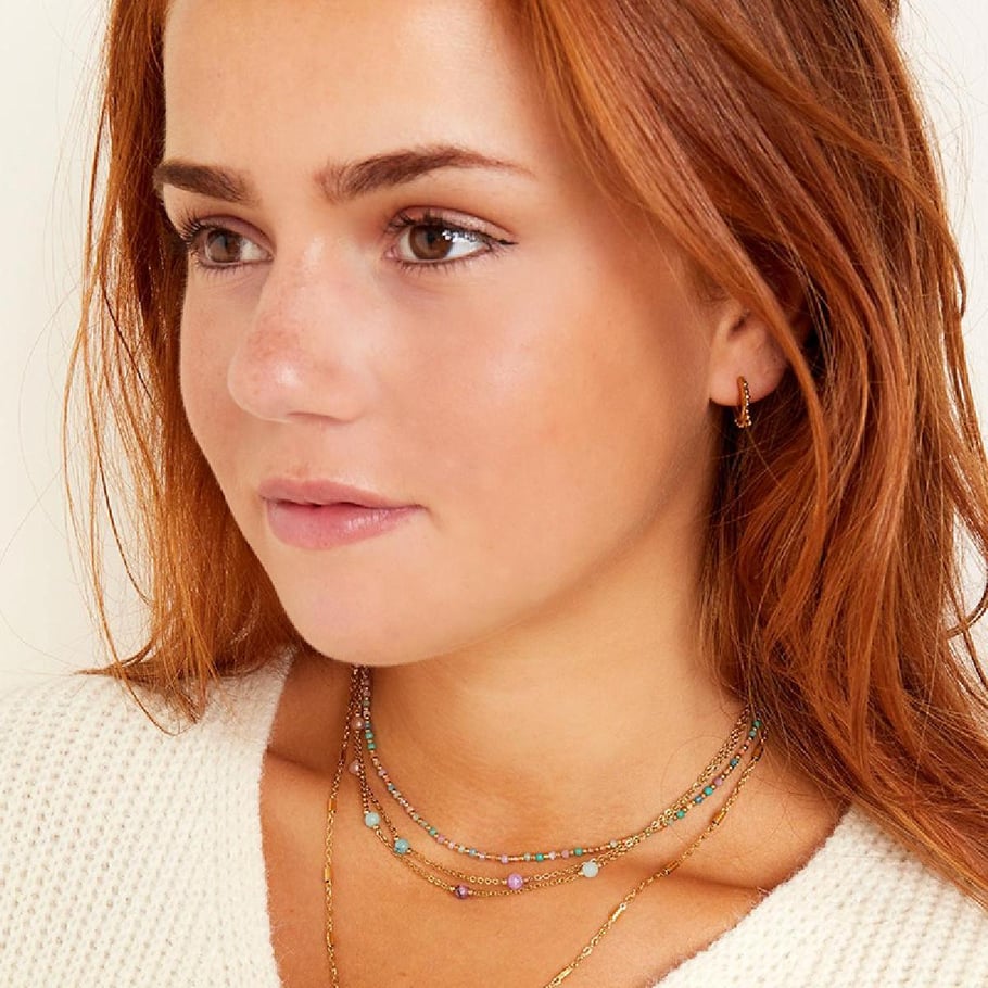 Double chained stainless steel necklace with stones Picture3